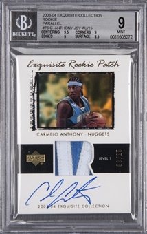 2003-04 UD "Exquisite Collection" Rookie Patch Parallel #76 Carmelo Anthony Signed Rookie Card (#03/15) – BGS MINT 9/BGS 10